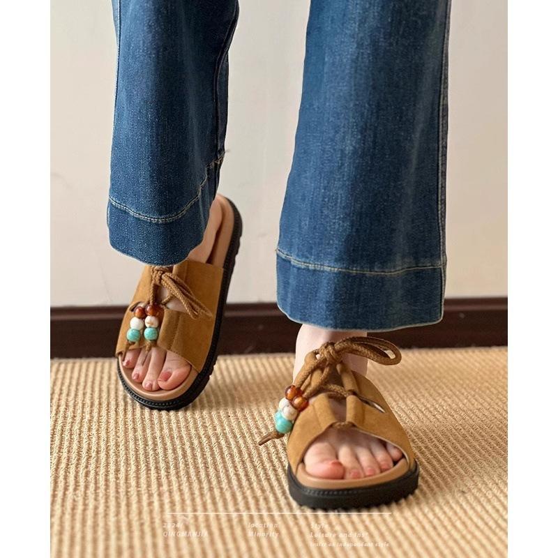 

French retro vacation style super fire beautiful with skirt huge good-looking thick-bottomed beach Roman cool slippers women s summer wear 40 коричневый