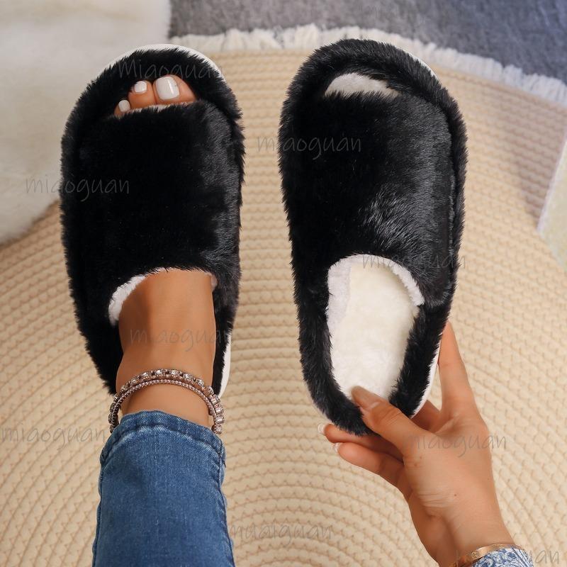 Fashion Autumn Winter Women's Plush Slippers Indoor Home Warm Slides Comfortable Flat Shoes Slip On Pantuflas Mujer Faux Fur Slippers