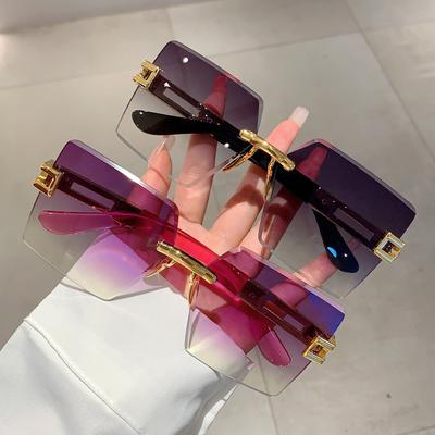 Fashion Vintage Rimless Square Sunglasses Women For Men Trendy Sun Glasses Punk Luxury Brand Designer Metal Cutting Lens Shades