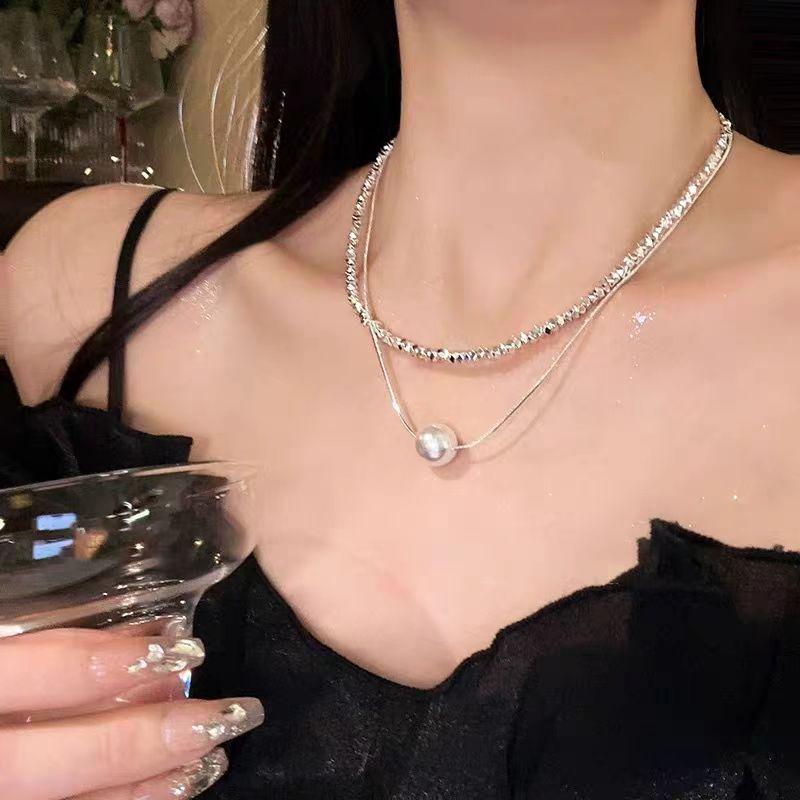 Women's Double-Layered Pearl Necklace: 2024 Hot-Selling Silver Clavicle Fashion Piece