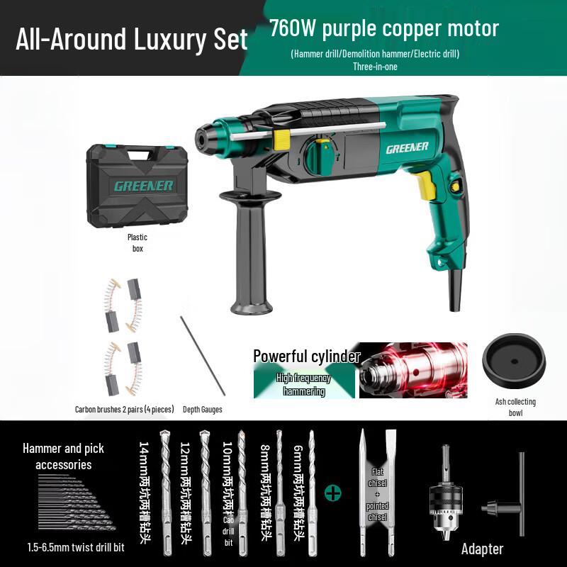 Greener 760W Rotary Hammer Drill CN Plug (adapter Included)