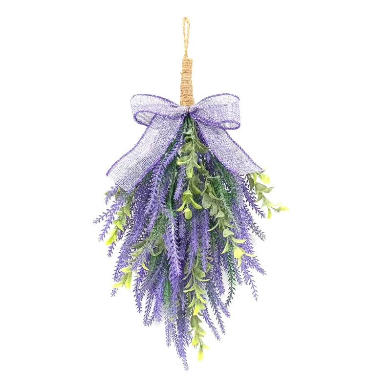 Simulated Artificial Lavender Bow Wall-mounted Purple Home Door Hanging with Green Plant Decoration On The Door Header