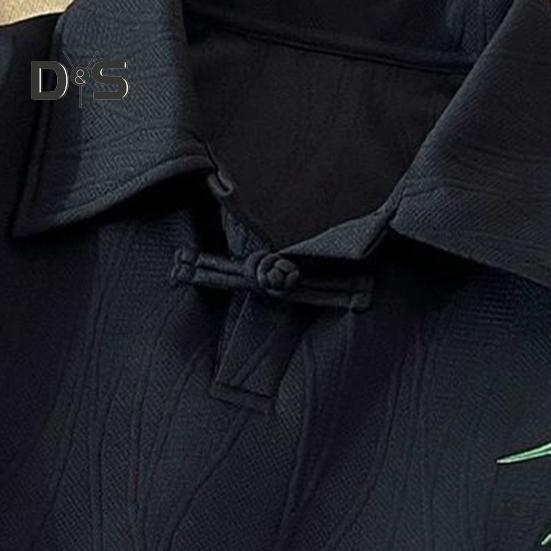 Men's Chinese Style T-Shirt Short Sleeve Lapel Tee Shirt Retro Loose Fit T-Shirt with Bamboo Embroidery Pattern for Daily Wear Street