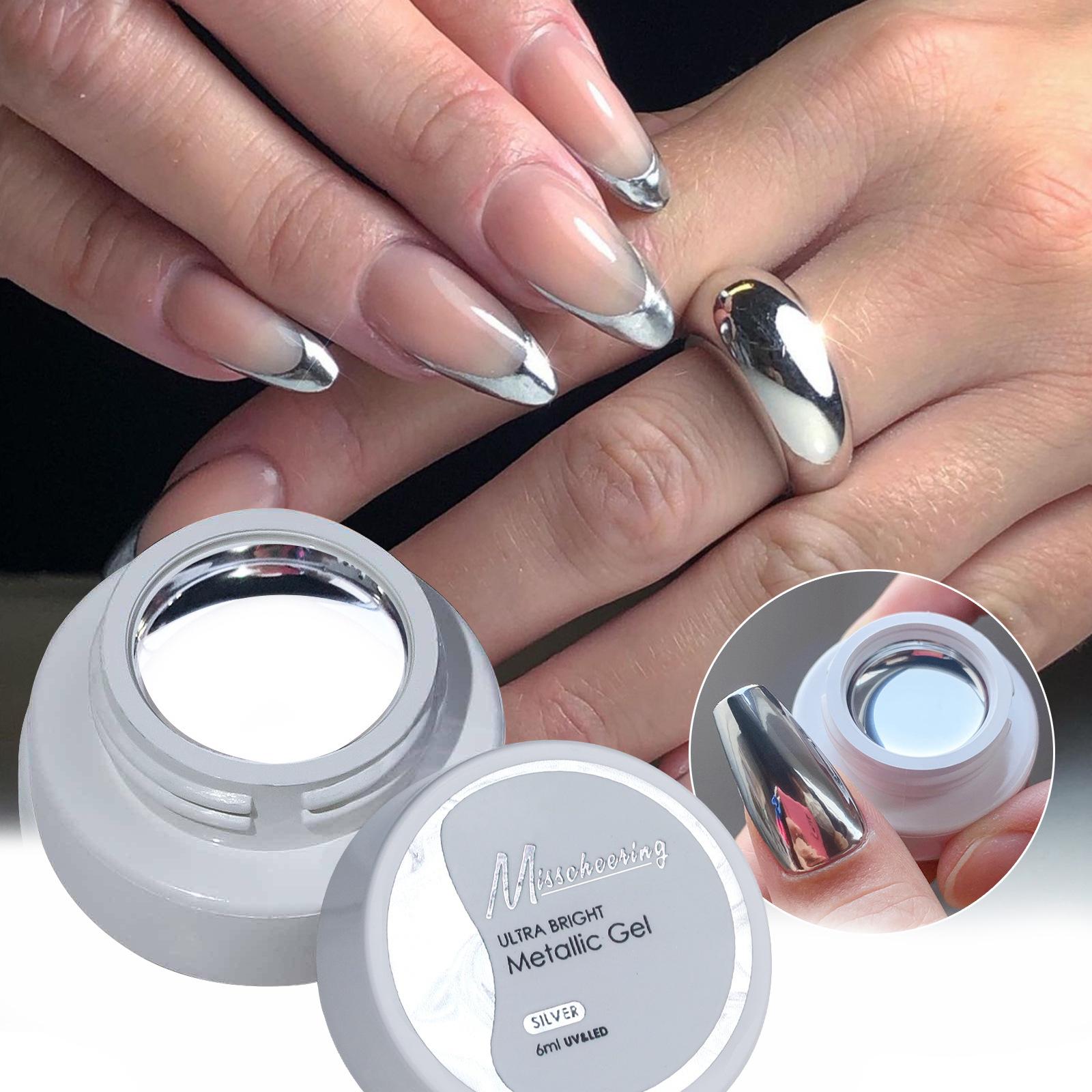 

1 шт., зеркальный блеск для ногтей, серебряный гель для рисования, металлик, красочный металлический эффект, блестящий жидкий гель для ногтей, ультра яркий УФ-лак для дизайна ногтей