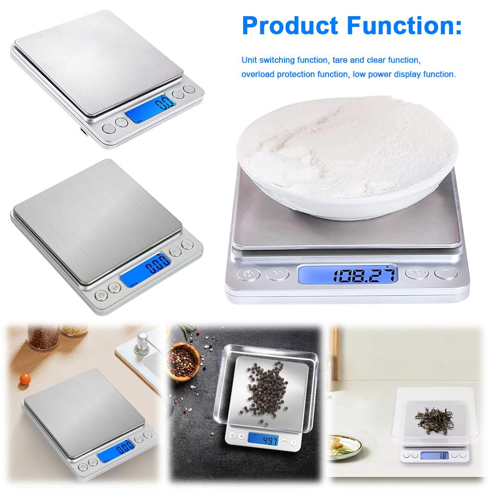 2kg/3kg/500g Multifunction Kitchen Scale 0.1/0.01g Digital Kitchen Scale Accurate Weighting High Accuracy Gram Scale LCD Display