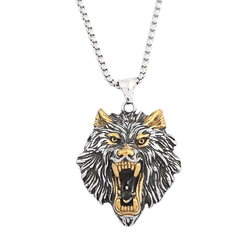 Hip-hop Retro Titanium Steel Men's Necklace Does Not Fade Domineering Personality Stainless Steel Wolf Head Pendant