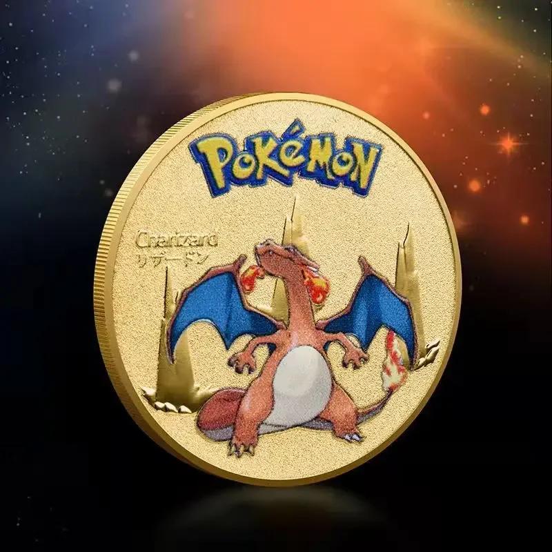 8Pcs/set Gold Pokemon Coins Pikachu Anime Commemorative Coin Charizard Golden Round Metal Coin Perfect Toys Beautiful Design