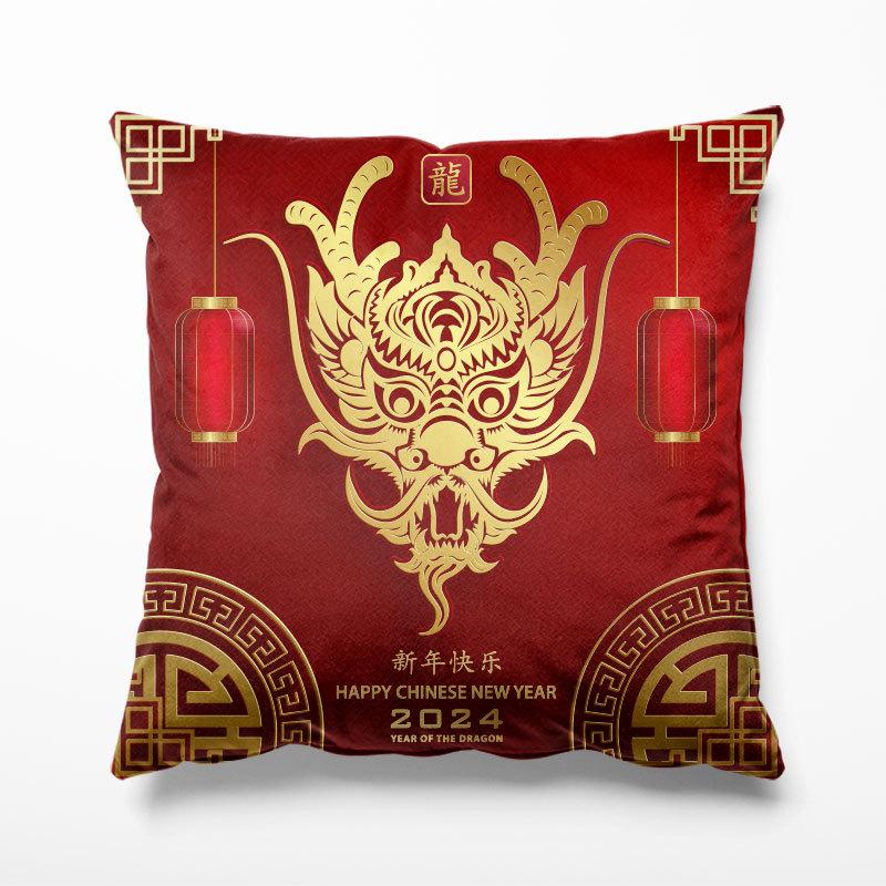 2024 Year of The Dragon National Trend Pillowcase New Year Spring Festival Red Festive Chinese Dragon Pattern Cushion Cover