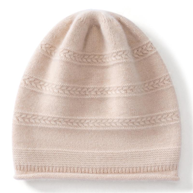 Women's 100% Pure Cashmere Rolled Brim Knitted Hat – New Fashion, Solid Color, Ear Protection, Warm Head Wrap.