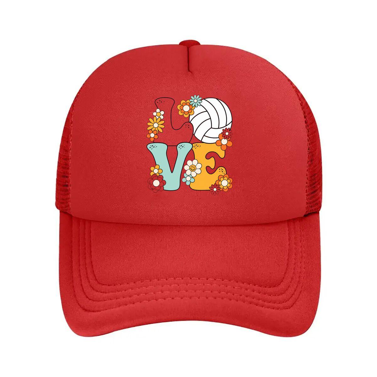 Vintage Floral Volleyball Love Mesh Baseball Cap Hip Hop Adjustable