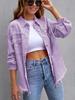 Solid Color Women's Purple Distressed Denim Shirt Jacket Loose Casual Long-Sleeve Overshirt