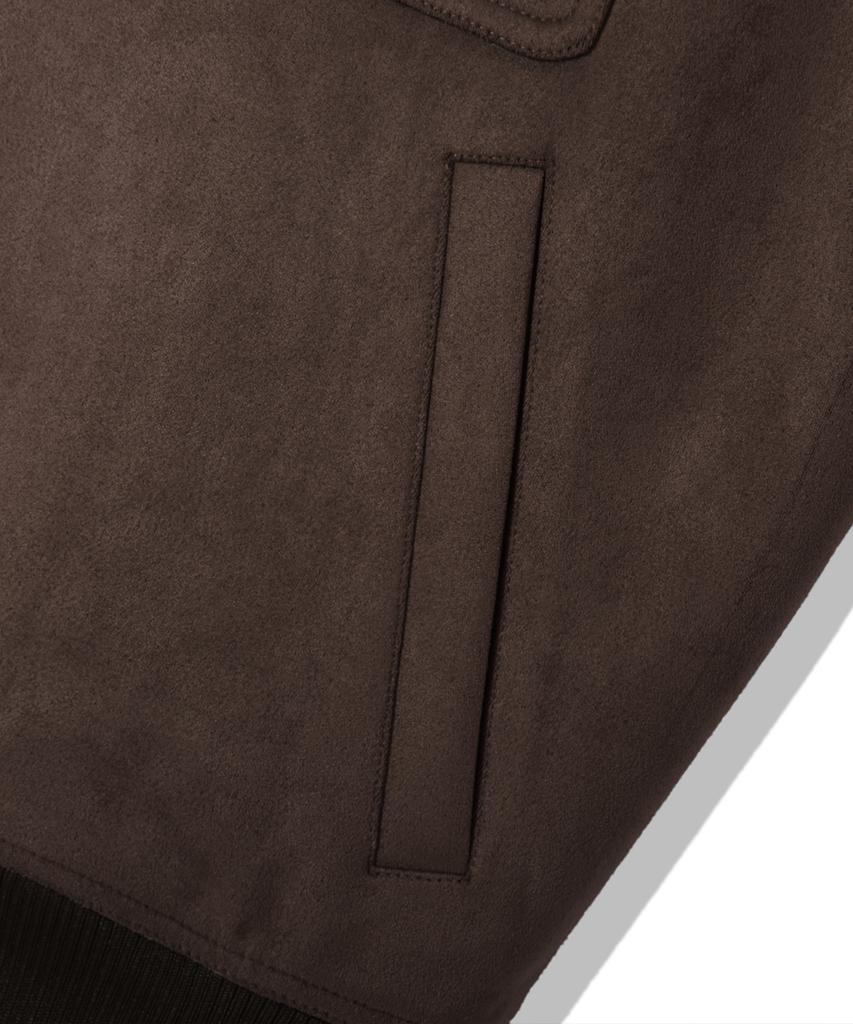 Trillion Two-Pocket Button Suede Bomber Jacket_Brown