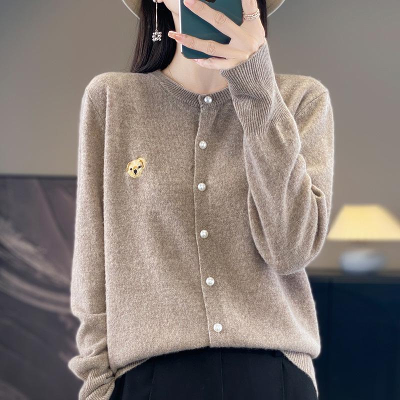 Knitted Cardigan Women's Embroidered Round Neck Sweater Small Shirt Jacket Autumn Loose Small Fragrance Tops