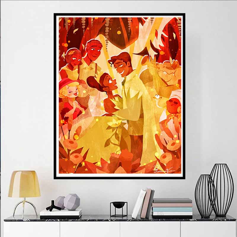 Disney 5D DIY Diamond Painting Tiana and Navin Wedding Illustration Embroidered Mosaic Cross Stitch Home Decor Gifts and Crafts