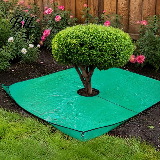 Foldable Garden Ground Cover Landscape Pruning Tarp with Hole, Metal Buckles, Waterproof Waste Tarp, Durable PE Leaf Disposal Mat Tree Bush