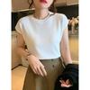 New ice silk knitted sweater women's summer thin shoulder sleeves loose and thin round neck short-sleeved bottoming top