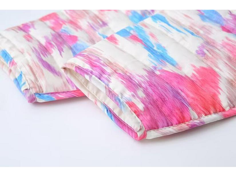 Geacă de iarnă pentru femei 2024, matlasată cu bumbac, cu imprimeu tie-dye - Palton casual la modă în stil european și american