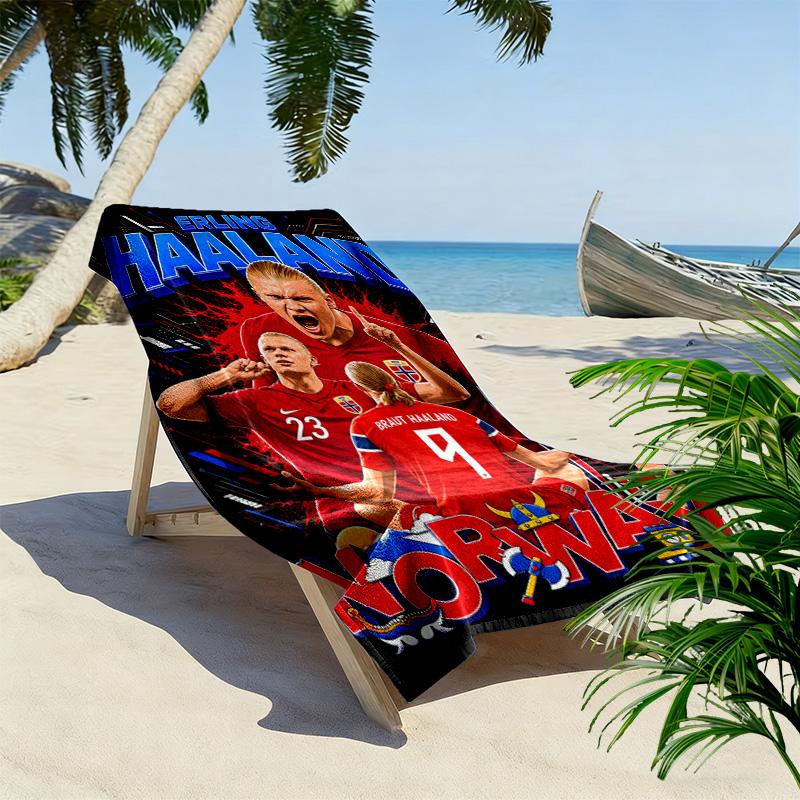 Haaland'S Norwegen Fußball Ruhm Strandtuch Strand Outdoor Camping Schnelltrocknendes Badetuch Küste Schwimmen Reise Und Urlaubs Handtücher Strandtuch