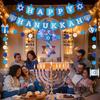 Hanukkah Decorations Banner, Pre-assembled Hanukkah Party Decor Garland, Happy Hanukkah Sign Banner, Chanukah Decorations for Home, Blue Glitter