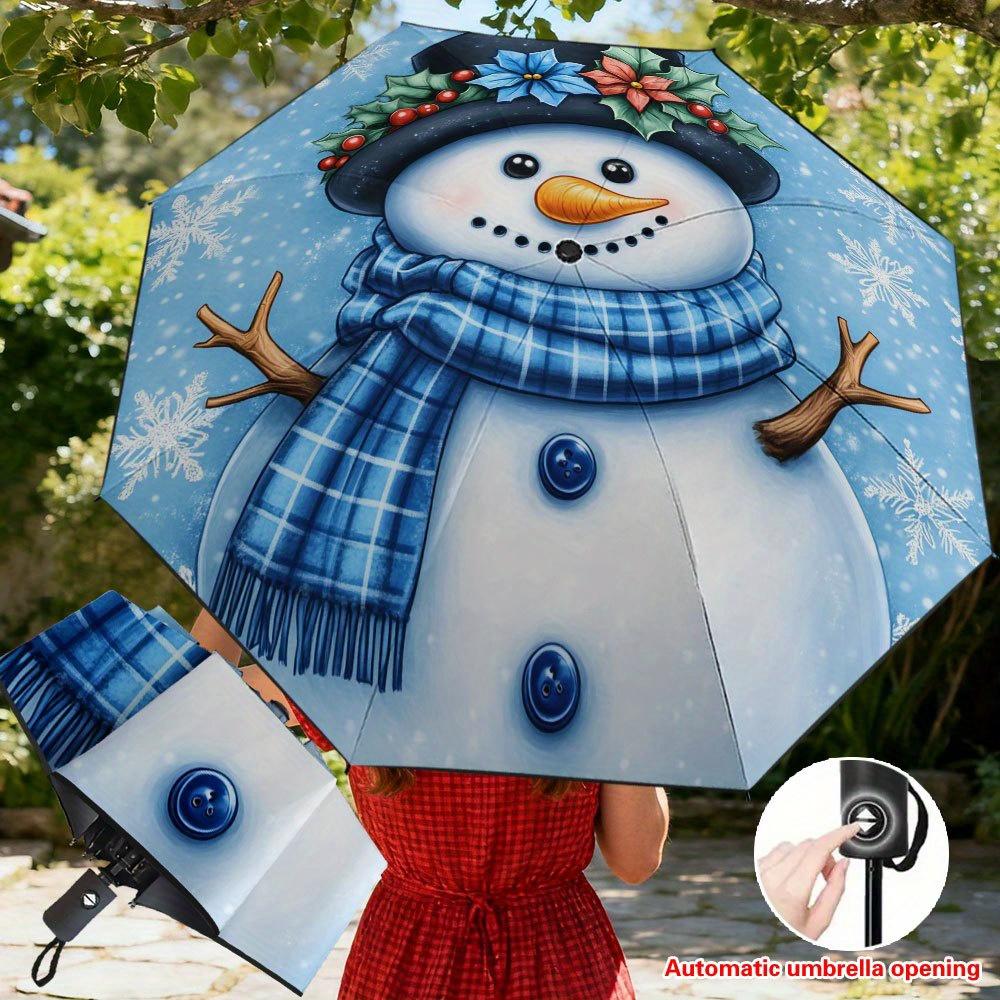

1pc Automatic Open/Close Snowman Umbrella with One-Touch Button, Automatic Folding & - 8-Rib Sturdy Frame, Compact Portable Wi (as the picture,Iron&8K)
