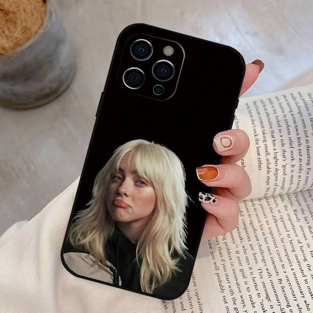 B-Billie Eilish Singer Phone Case For iPhone 17,16,15,14,13,12,11 Plus,Pro Max,XS,Soft Silicone Black Cover