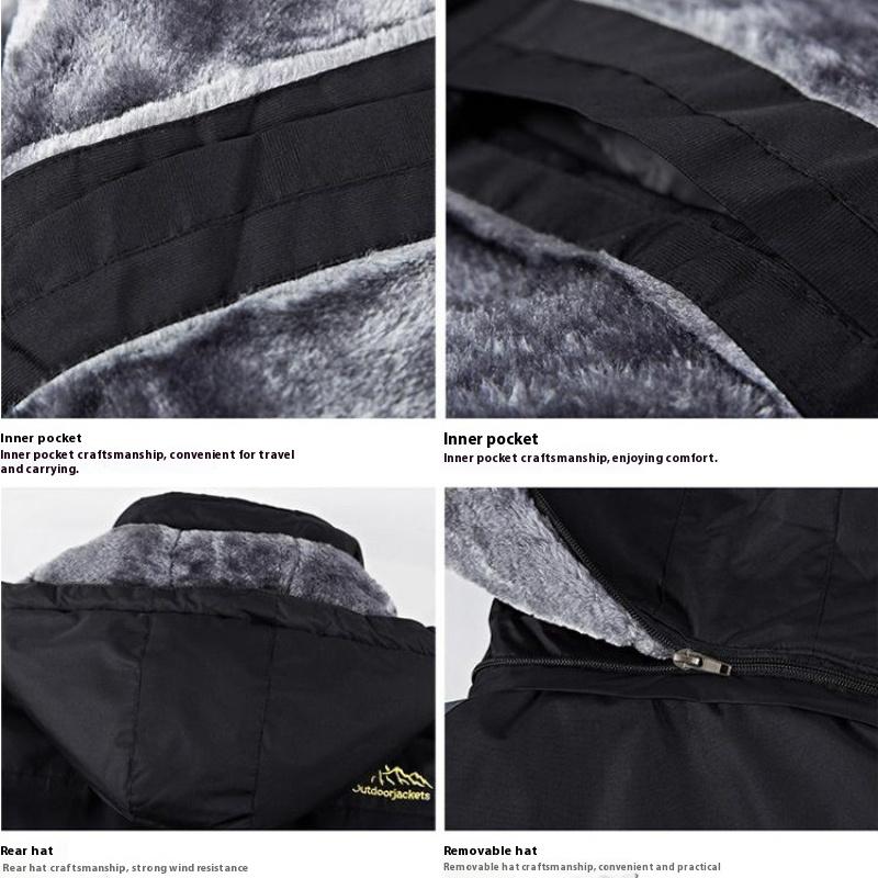 Men's Mountain Jacket Waterproof Fleece Liner Snow Coat Warm Winter Windproof Hooded Raincoat