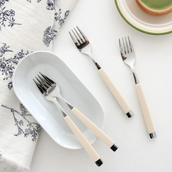 French Blanc Dessert Fruit Fork, Silver Cream, 4 Pieces, Korean Popular Tableware