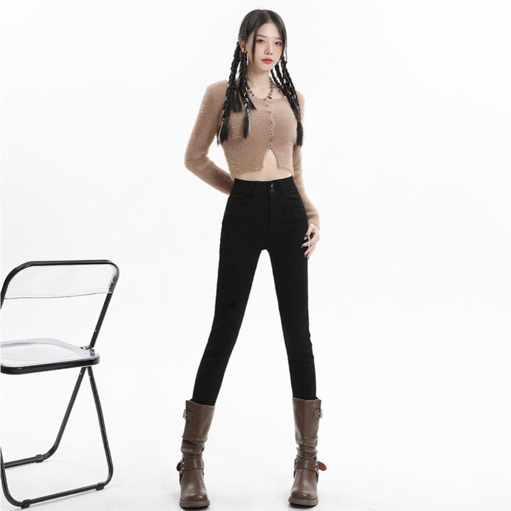 Lazy wind high-waisted jeans women's 2025 new velvet autumn and winter slim-fitting tight pencil small-footed jeans