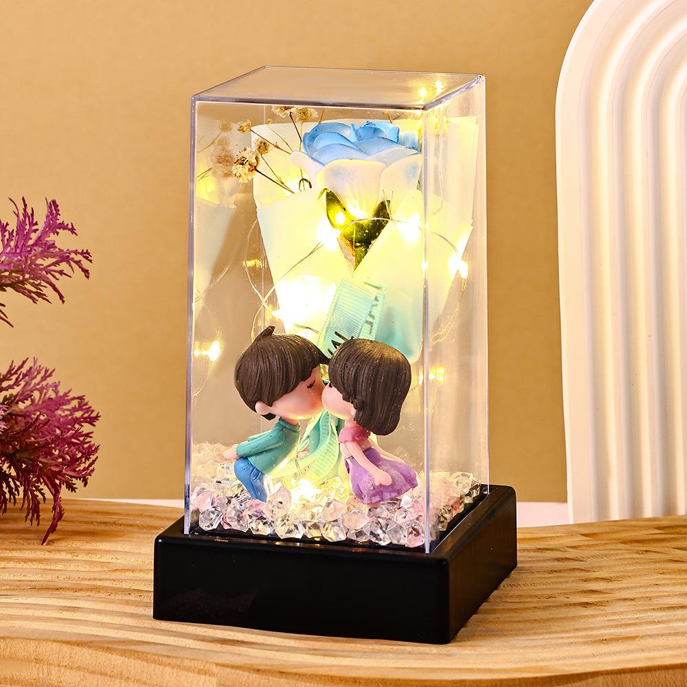 Eternal rose couple doll square flower cover Valentine's Day gift night light creative ornament