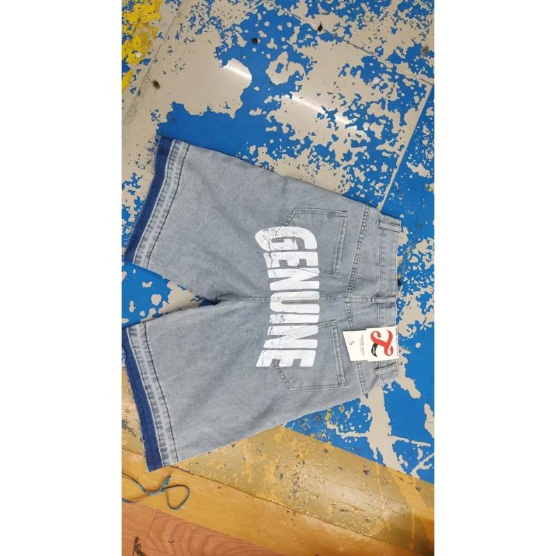 High Street Hip Hop Rhinestone Cross Straight Denim Knee Length Shorts