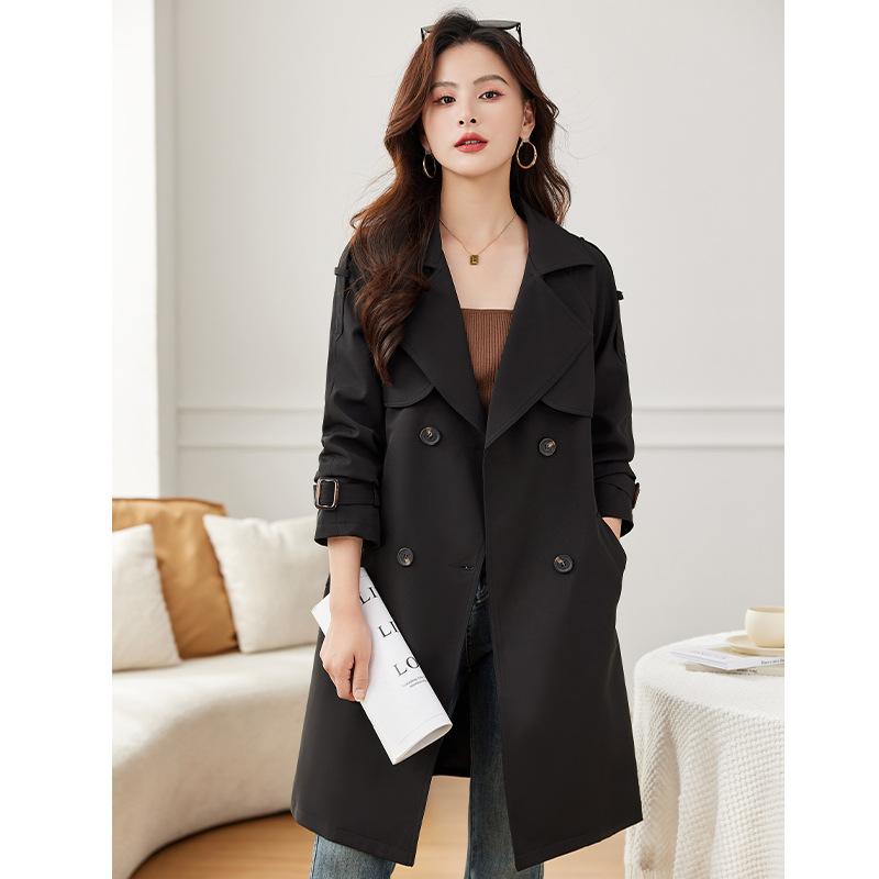 New Autumn British Style Mid-length Trendy Windbreaker Jacket for Women Korean Style Loose Casual Waist