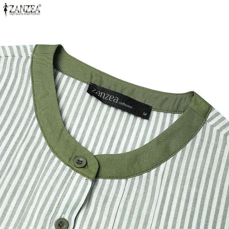 ZANZEA Women Casual Round Neck Summer Half Sleeve Stripe Dress