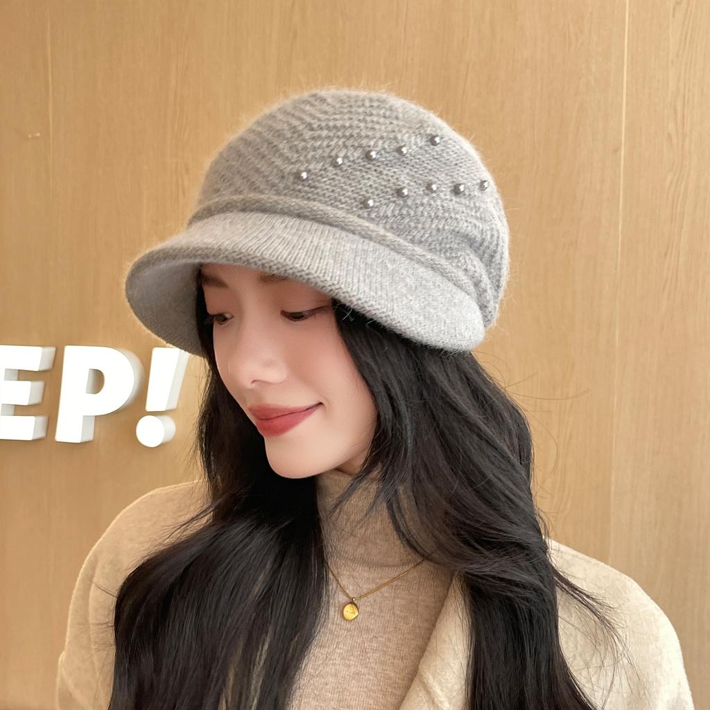 Elegant Winter Knitted Bucket Hat for Middle-aged Women Thickened Warm Beanie Mother's Gift Basin Cap