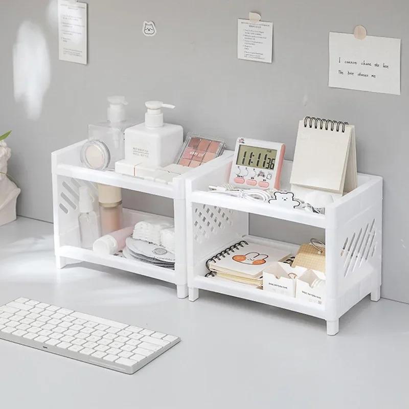 1/2pcs Desktop Double-layer Plastic Storage Rack, Office Stationery And Cosmetics Storage Box, Kitchen And Bathroom Storage Rack