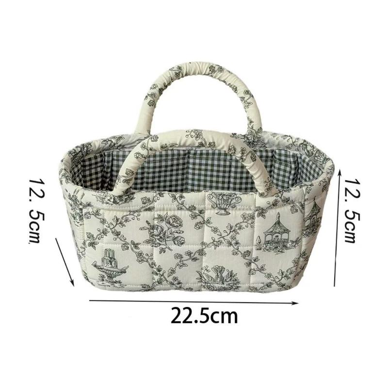 Floral Vintage Organizer Basket With Handle Portable Home Storage Basket For Living Room Kitchen Countertop