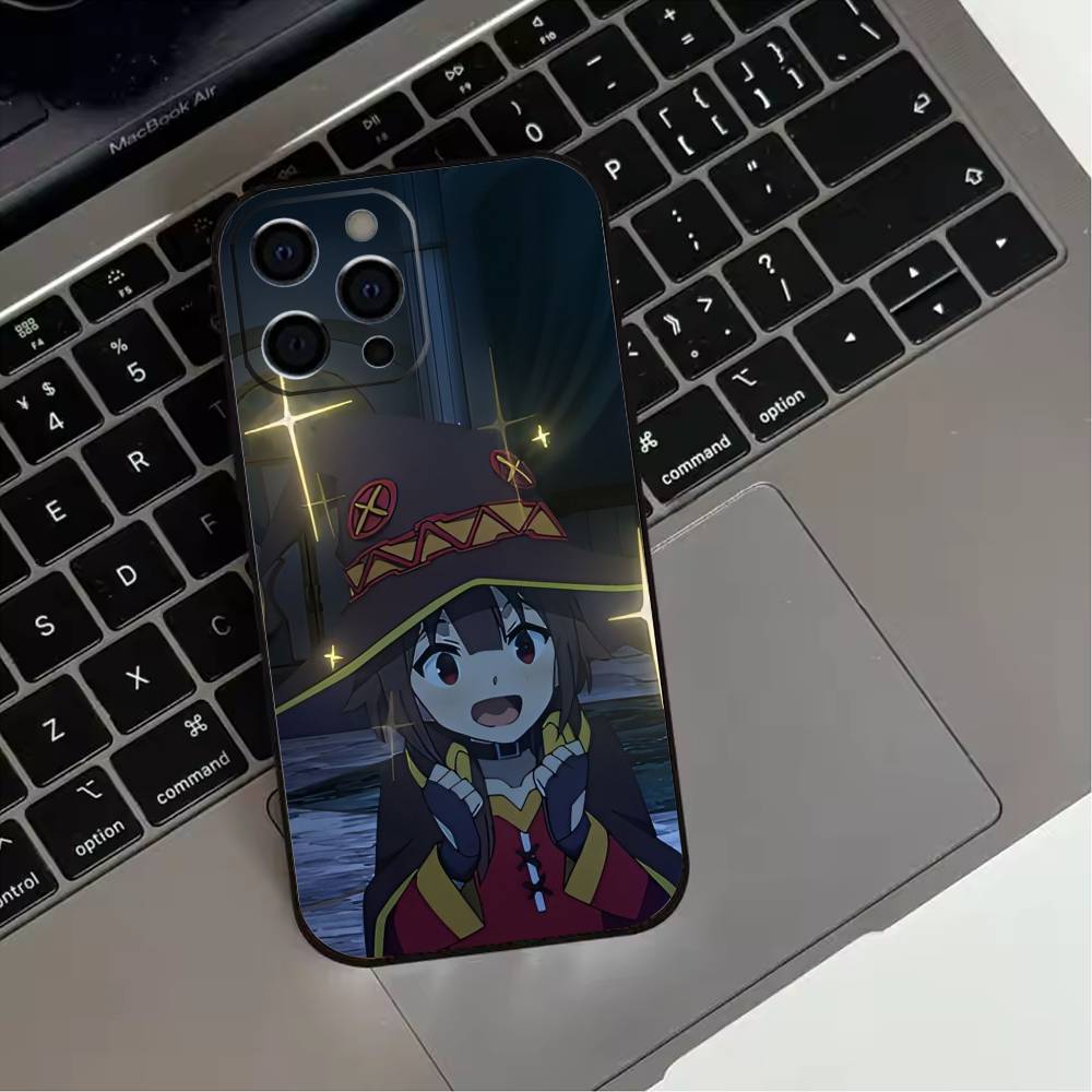 Megumin Anime K-KonoSubaS  Phone Case For iPhone 17,16,15,14,13,12,11 Plus,Pro Max,XS,Soft Silicone Black Cover