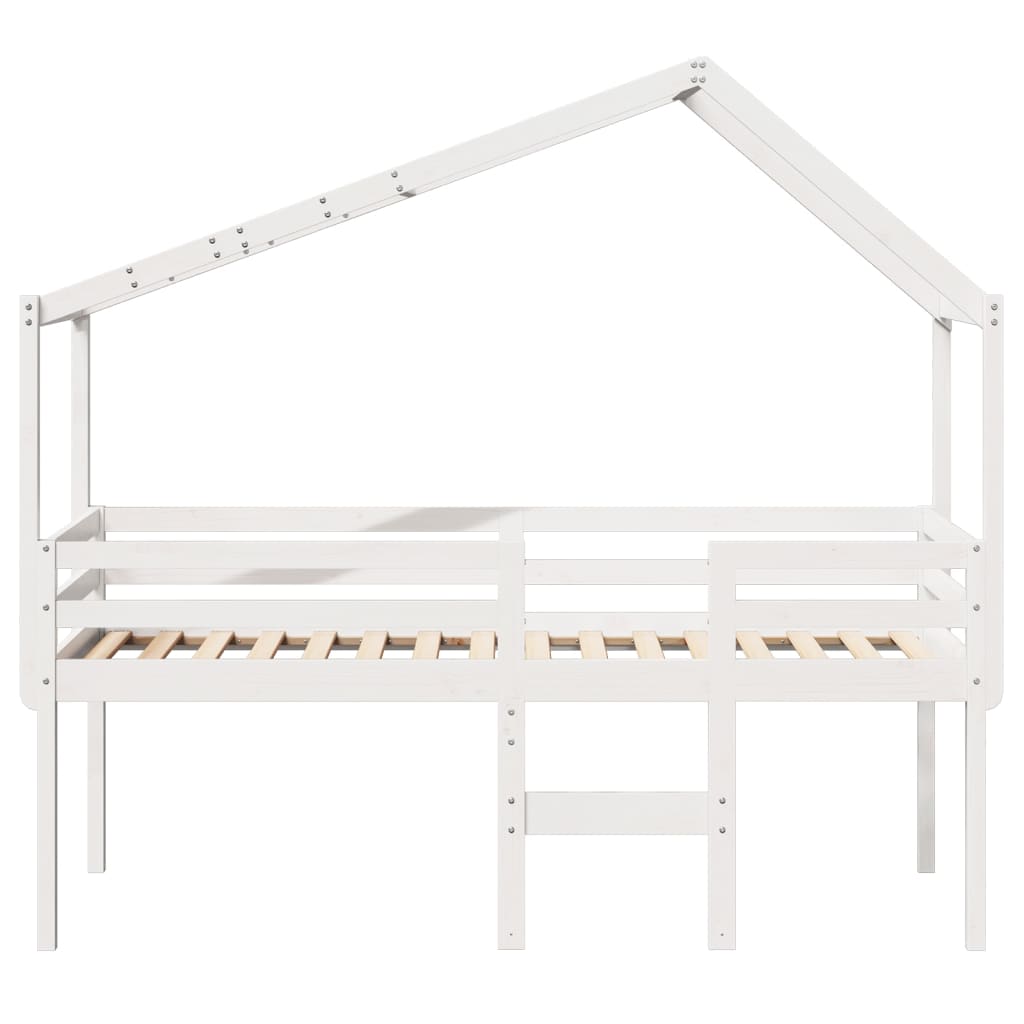 High Bed with Roof White 90 x 190 cm Solid Pine Wood