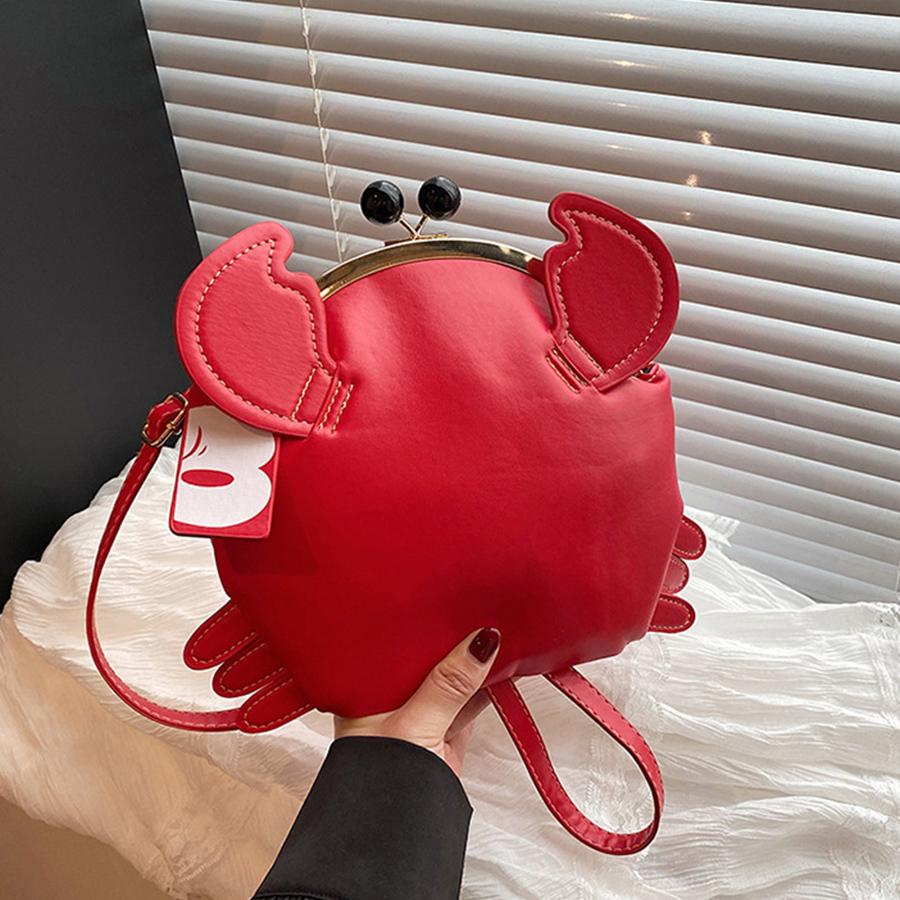 Schoolbag Women's Orange Cartoon Crab Shape Handbag With Crab Coin Purse Crossbody Bag Crayfish Shells Clip Purse Detachable Shoulder Bag Satchel