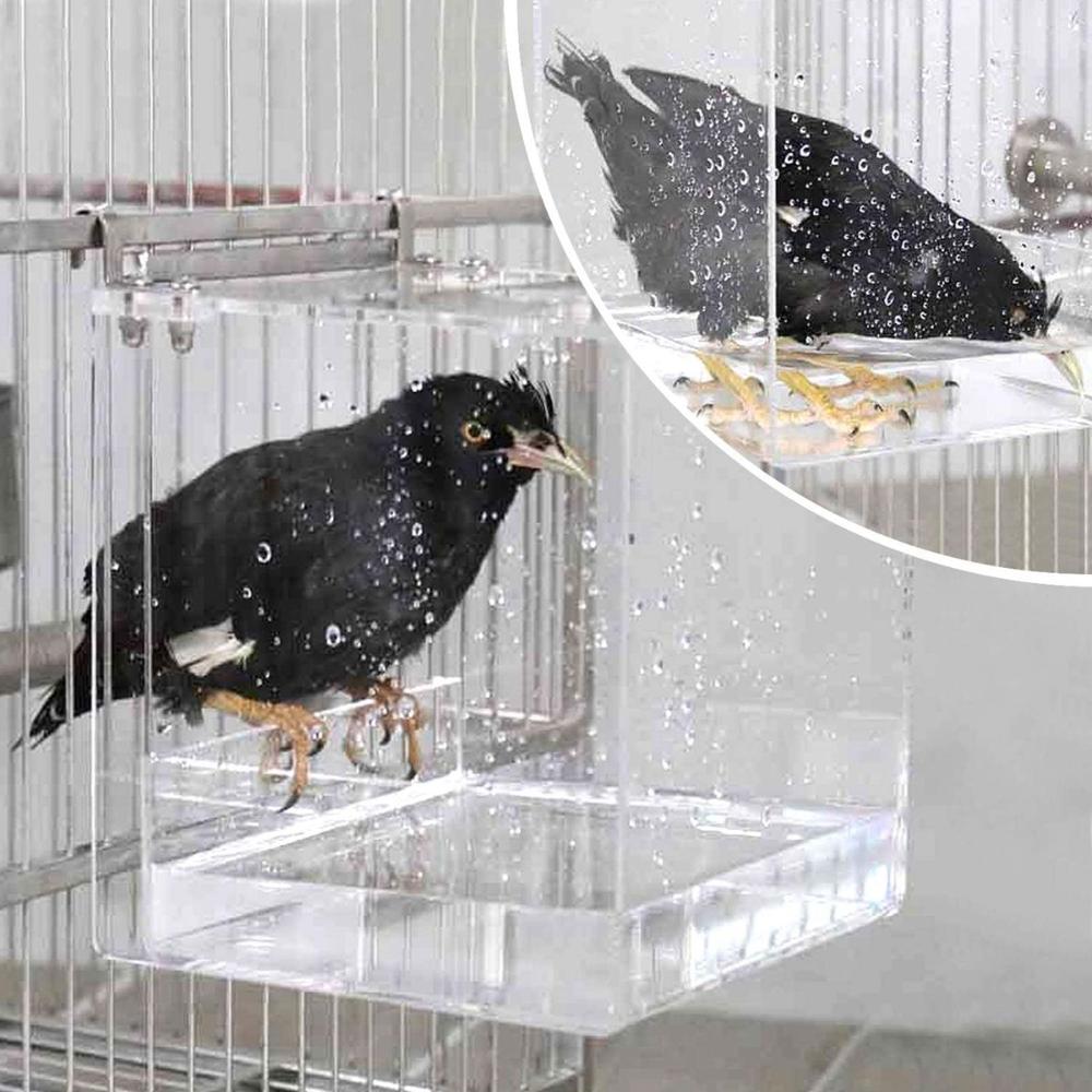Pet Canary Portable Shower Hanging Transparent Bird Bath Cage Birdbath Bathing Box Parrot Bathtub
