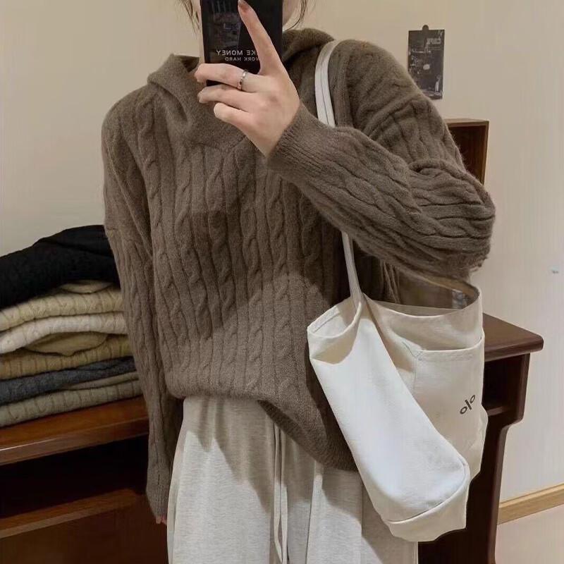 

Lanzhi Women s Korean Style Hooded Knit Top One Size