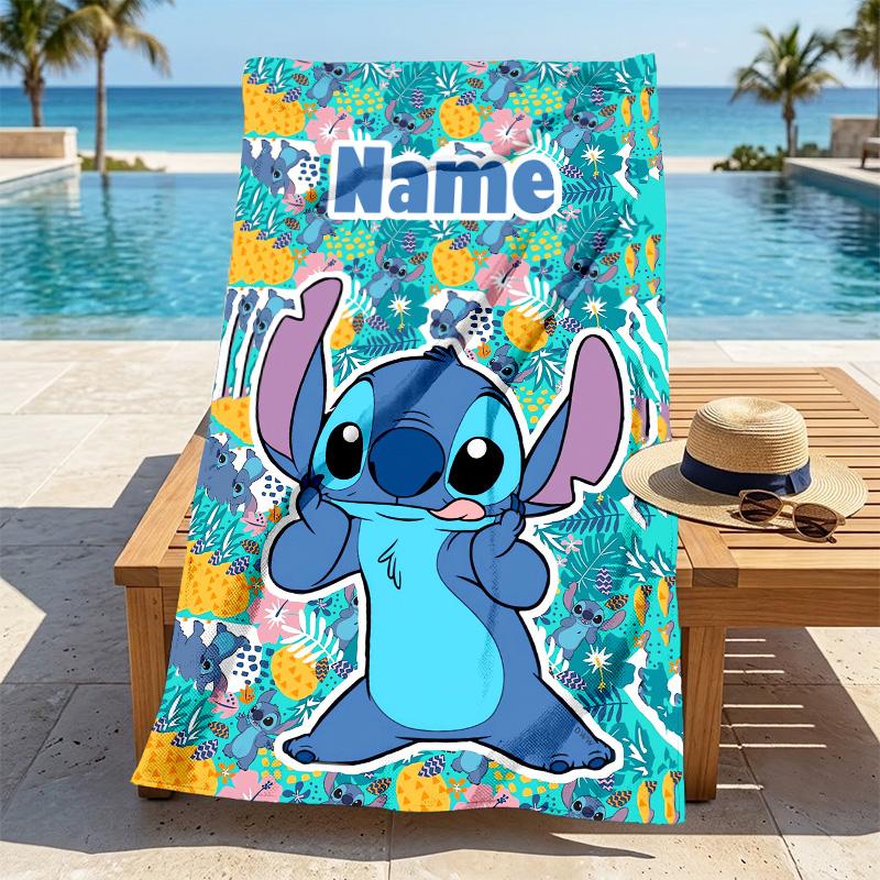 Custom Name Stitch Fantasy Stylish Digital Printing Beach Towel Quick‑Drying Absorbent Blanket for Beach Pool Gym Travel