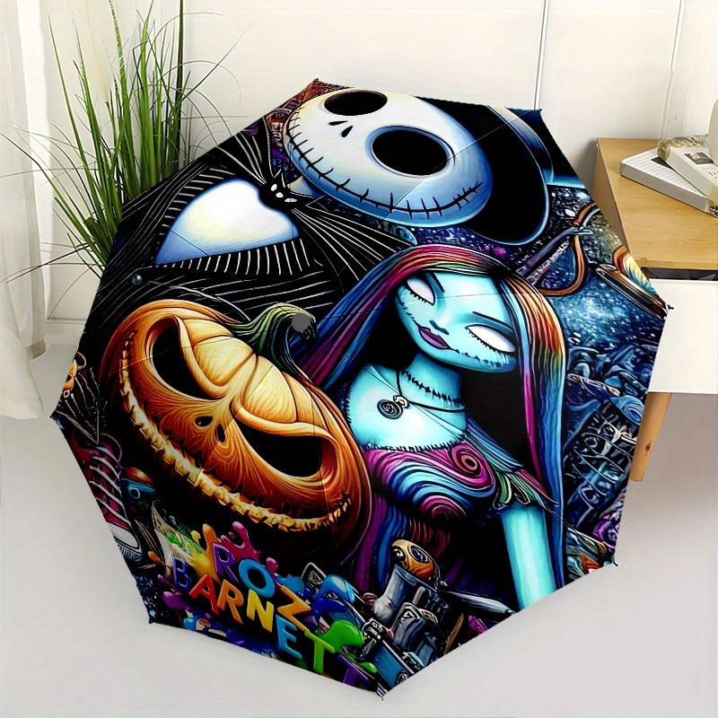 

Jack Skellington,Sally Themed Automatic Opening and Closing Folding Umbrella, Reinforced 8 Ribs, Compact Travel Design, Fashionable Folding