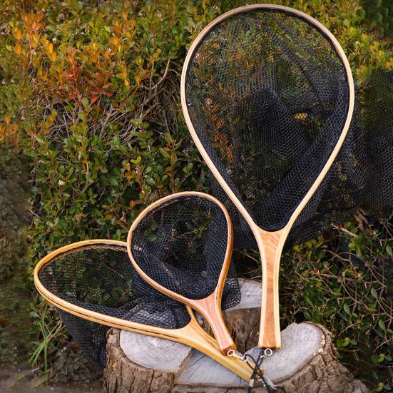 Mini Landing Dip Net Tear Resistance Wood Handle Dense Hole Fish Dipping Net