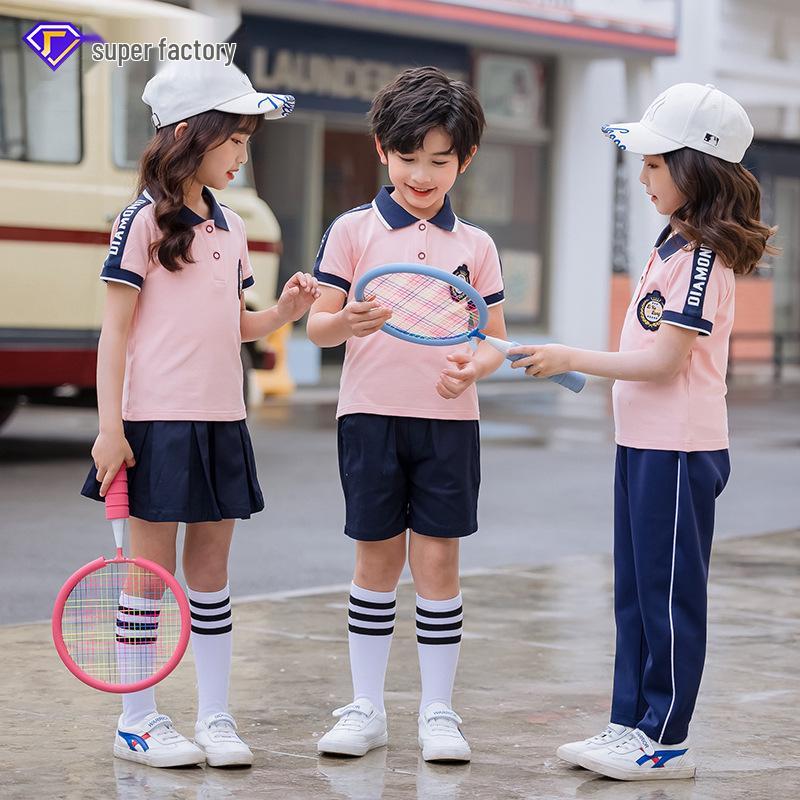 Kids' Summer Sports Day Set: Short-Sleeve Shirt & Shorts for Primary/Kindergarten Uniforms