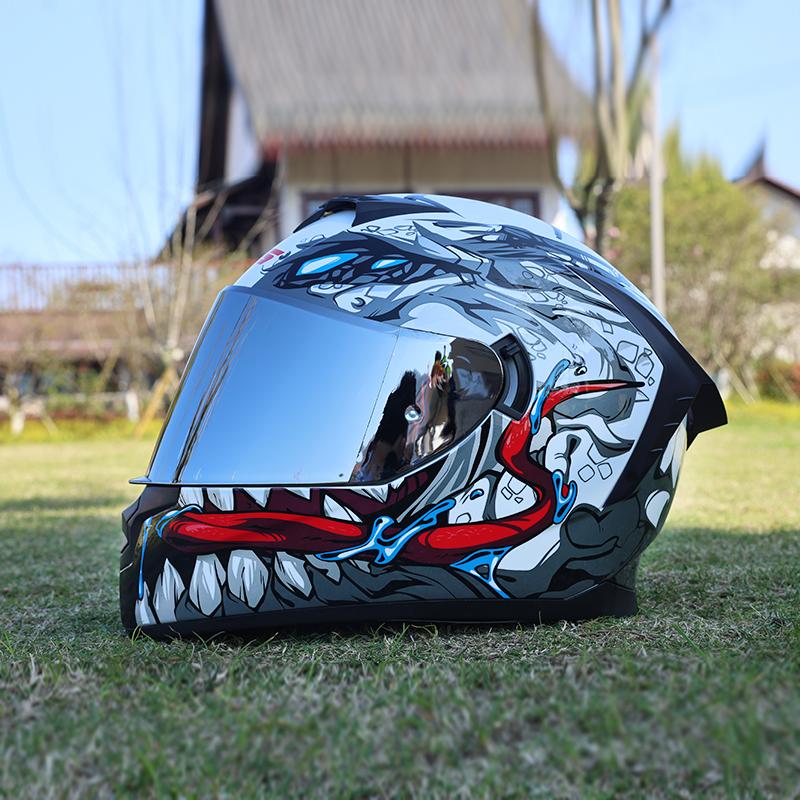 LVS-702 Motorcycle Helmet, Men's and Women's Dual Lens Couple Street Bike Full Helmet, Personality Prone Racing Helmet