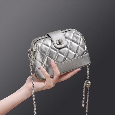 2025 New Women's Bag Summer Genuine Leather Single Shoulder Small Bag Crossbody Bag Versatile High-end Quilted Shell Bag