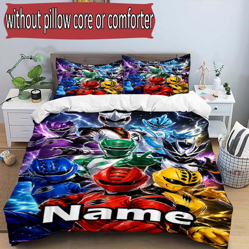 Sada 3ks povlaků na přikrývku (1 * Povlak na přikrývku + 2 * Povlak na polštář, Bez jádra), Vlastní jméno Mighty Morphin Power Rangers Vzor Povlečení, Domácí Dekorace Ložnice Gi