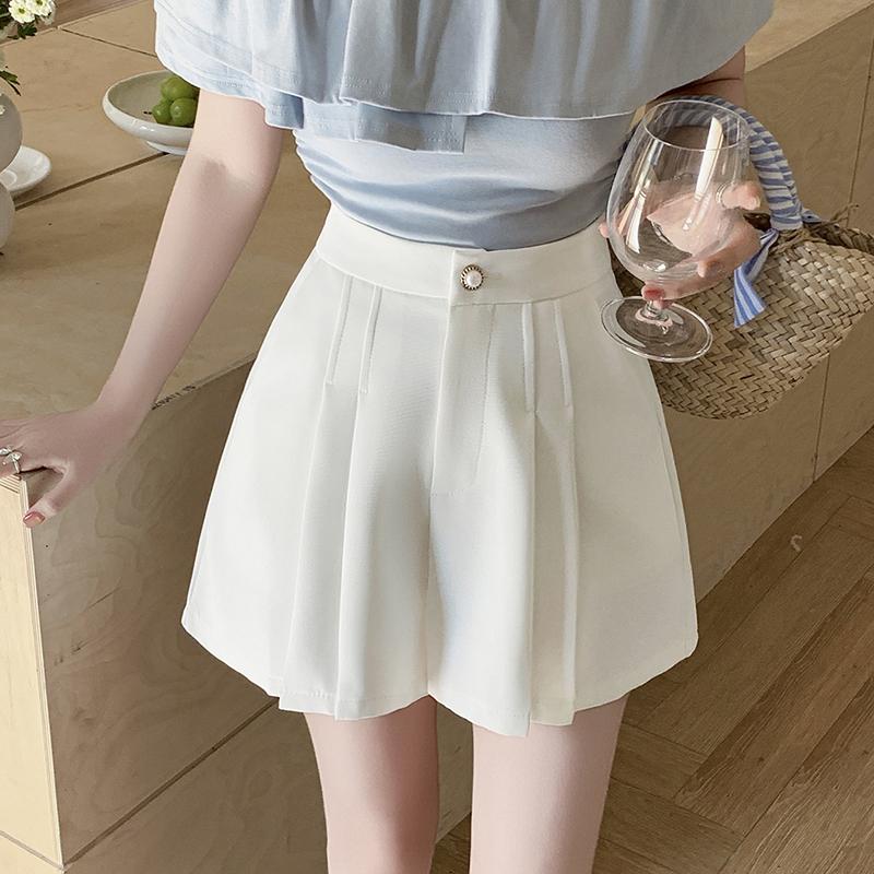 High Waist Pleated Pants Irregular  Women A-line Short Simple and Versatile