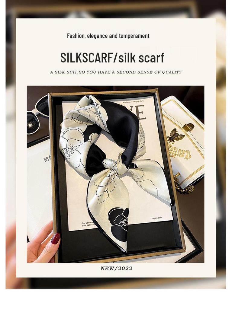 Hangzhou Floral Mulberry Silk Square Scarf - 70cm Silk Twill Women's Neck Accessory