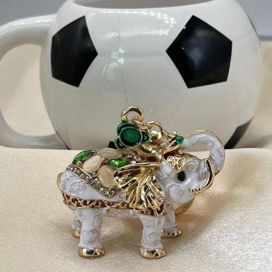 Rhinestone Elephant Keychain Vintage Animal Charm Key Ring Pendant Backpack Bag Purse Decoration Accessory Party Favors